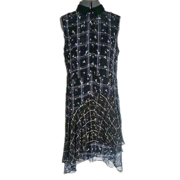 Simply Vera Dresses & Skirts - Simply Vera 90s dress size xl floral sleeveless collared sheer hilow plaid black